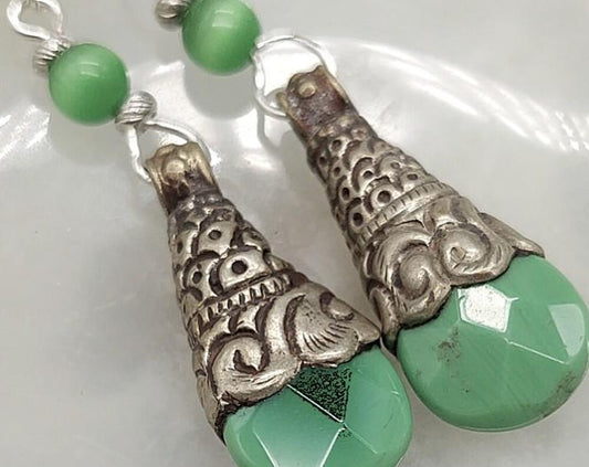Green Tibetan Drop Earrings