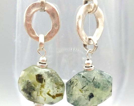 Prehnite & Zamak Silver Earrings