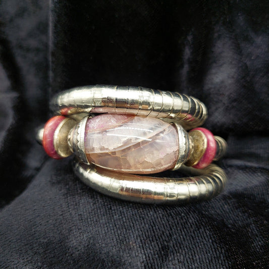 Dusty pink lavender oval banded agate gemstone wrap bracelet