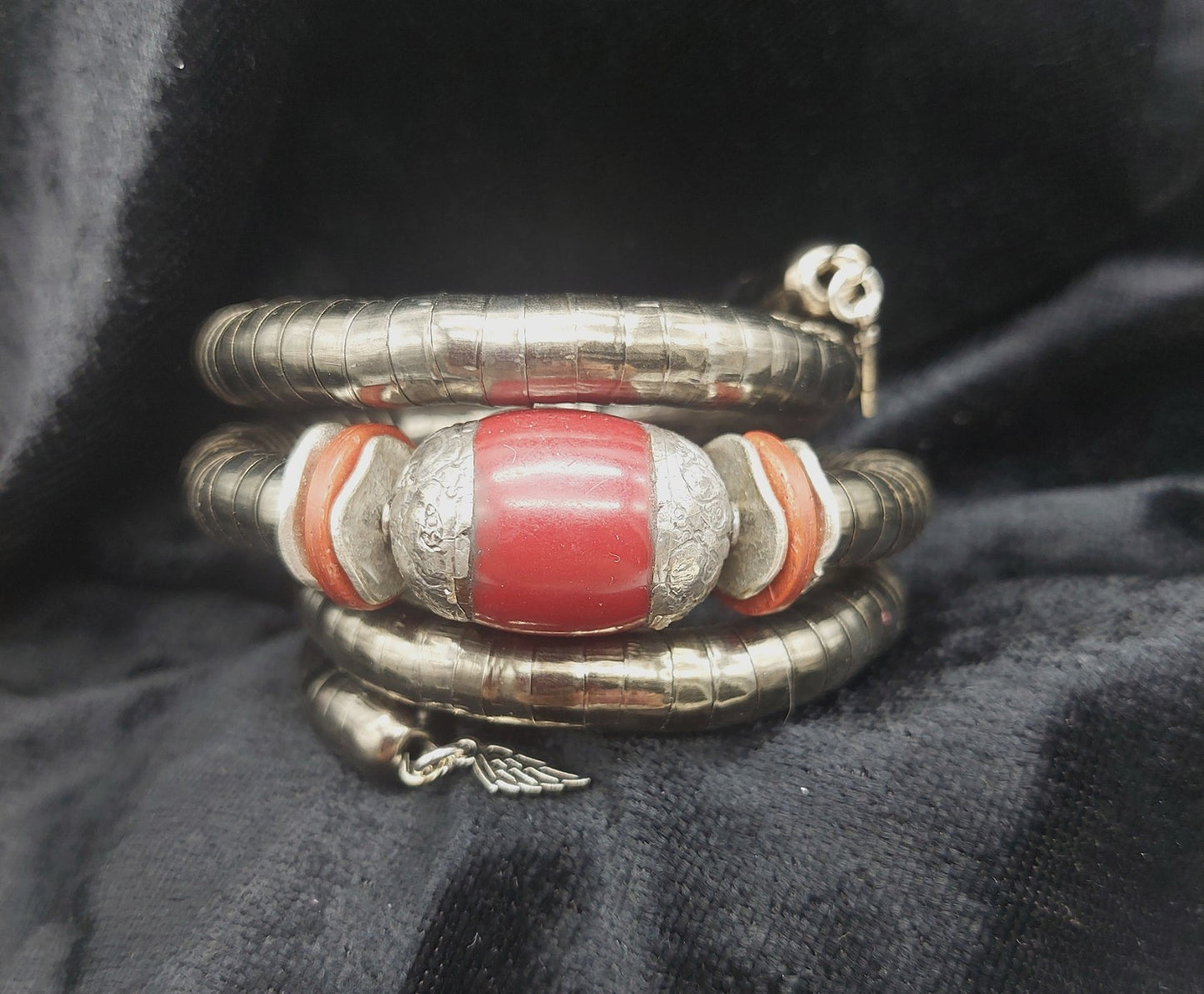 Dark Red Tibetan Bead, Wrap Boho Bracelet