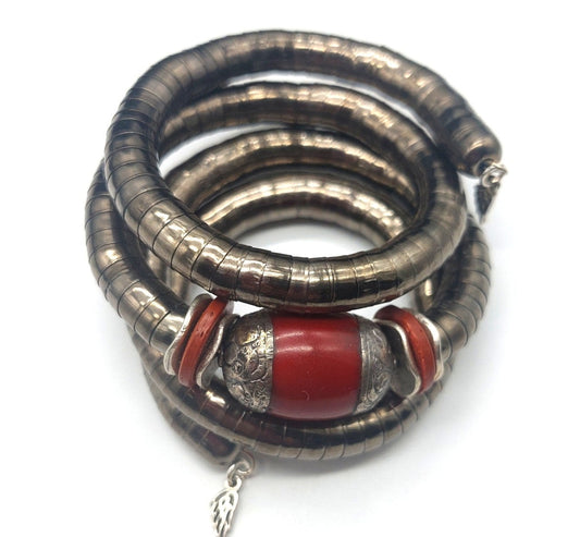 Dark Red Tibetan Bead, Wrap Boho Bracelet