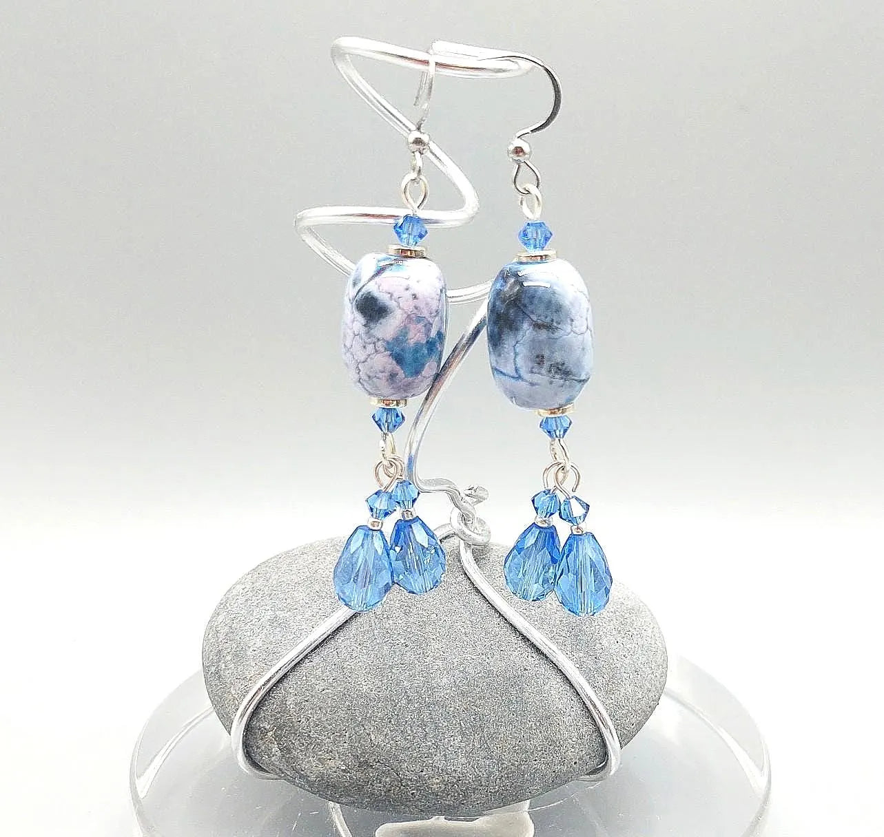 Blue Twilight Drop Earrings Ceramic and Crystal