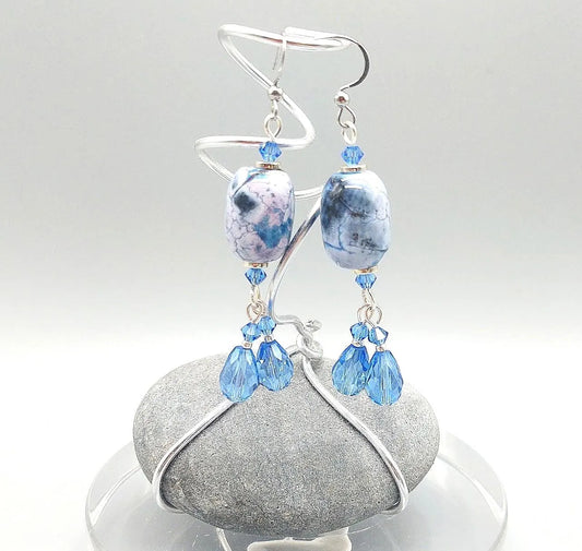 Blue Twilight Drop Earrings Ceramic and Crystal